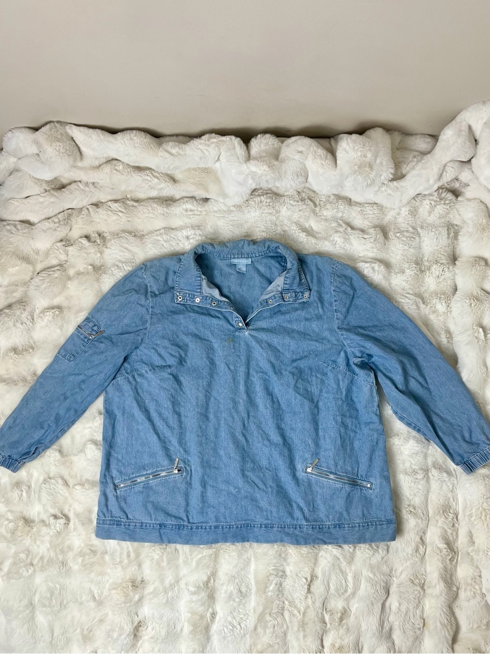 Liz & Me Vintage Jean Pullover Quarter Snap Anorak Jacket Plus 2X